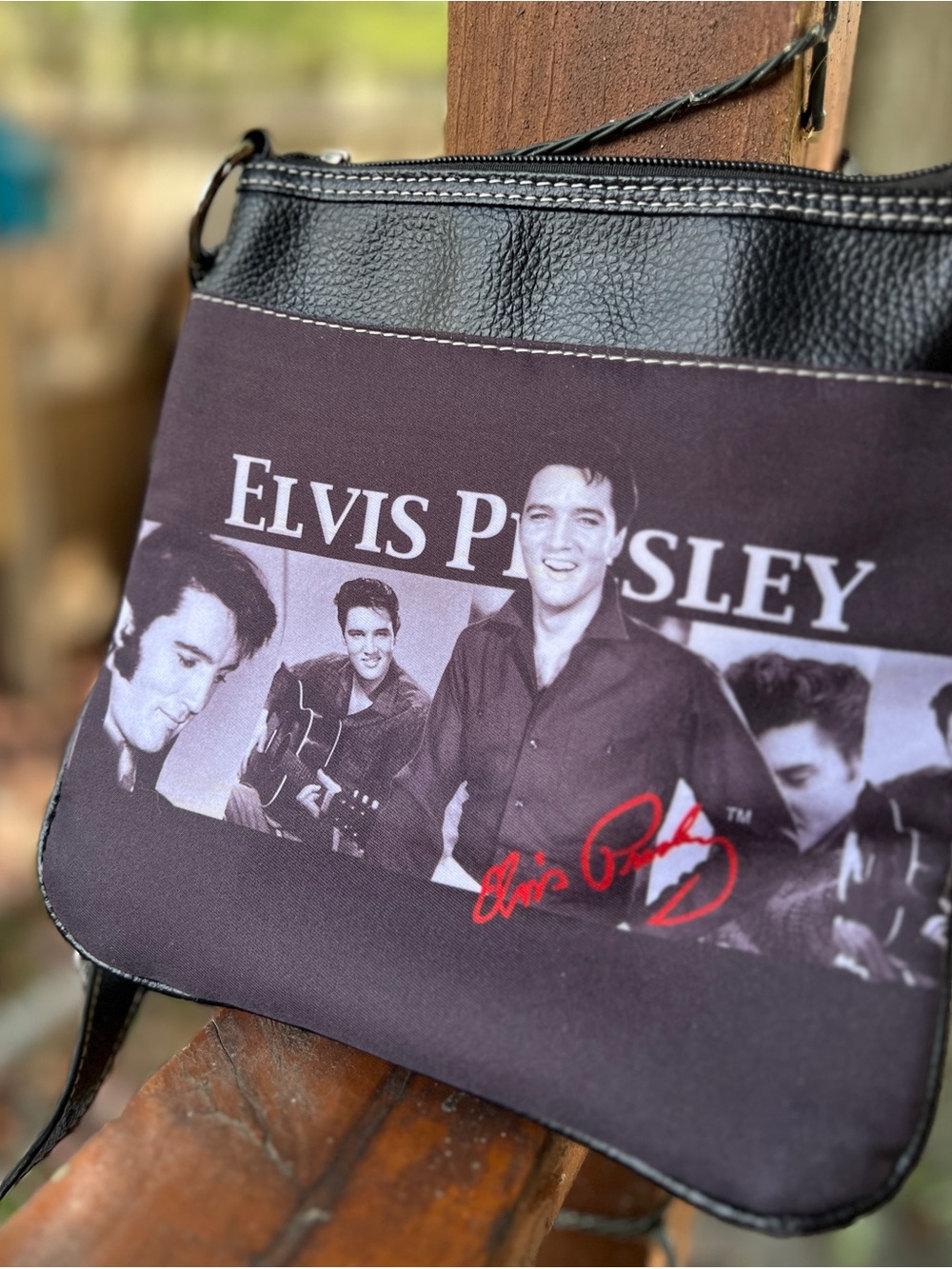 Black Graphic Crossbody Bag with Signature Accent